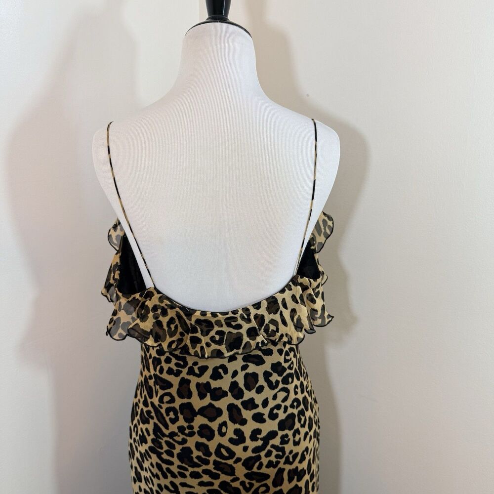 Vintage Caché 100% Silk Leopard Print Maxi  Dress Gown Bias Cut Tiered Ruffle M - Picture 8 of 16